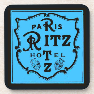 Vintage Paris Hotel Blue Black Beverage Coaster