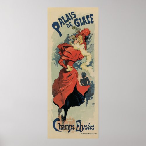 Vintage Paris Ice skating Jules Cheret vertical Poster