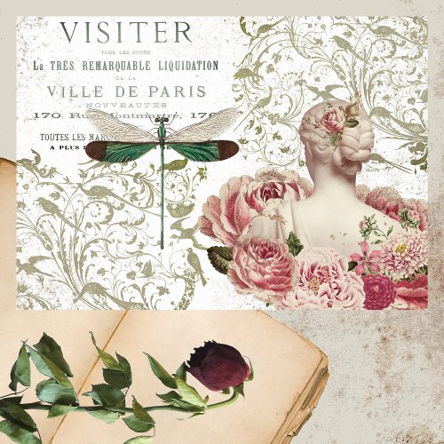 VINTAGE PARIS LADY AND DRAGONFLY TISSUE PAPER