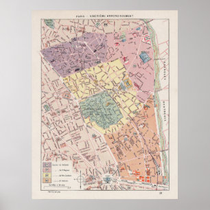 Vintage Paris Map, 1900 - 20th Arrondissement Poster