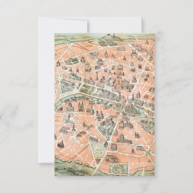 Vintage Paris Map Notecards (Front)