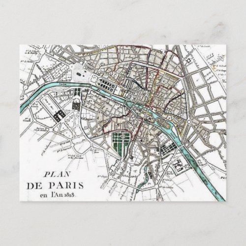 Vintage Paris Map Postcard