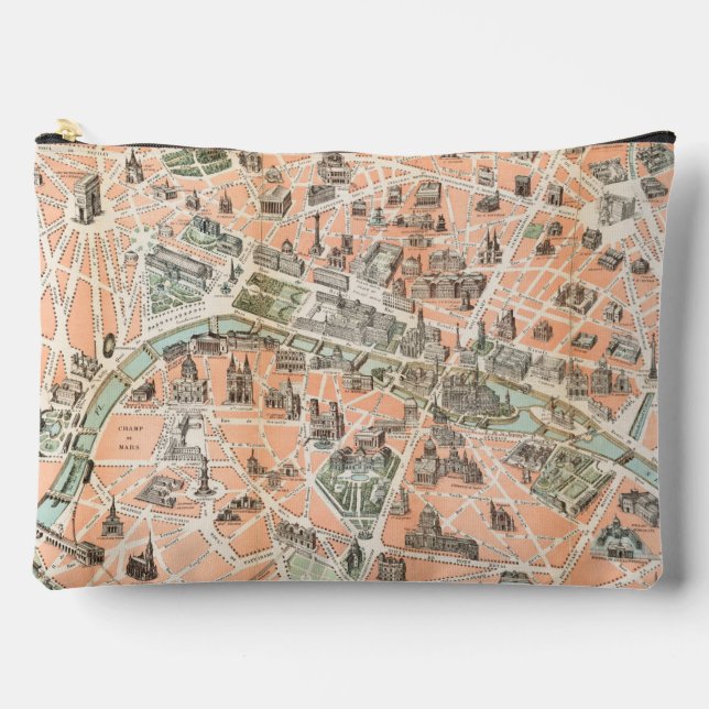 Vintage Paris Map Toiletry Bag (Front)