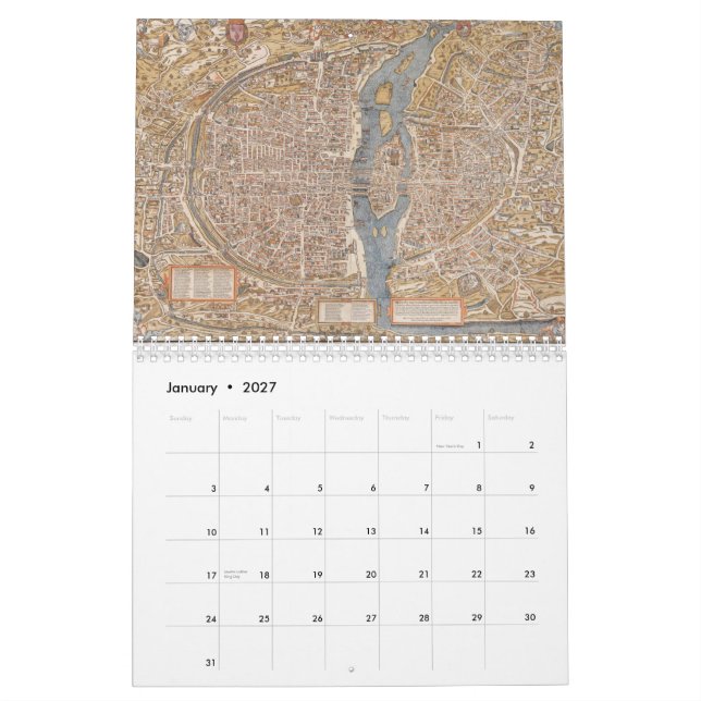 Vintage Paris Maps Calendar