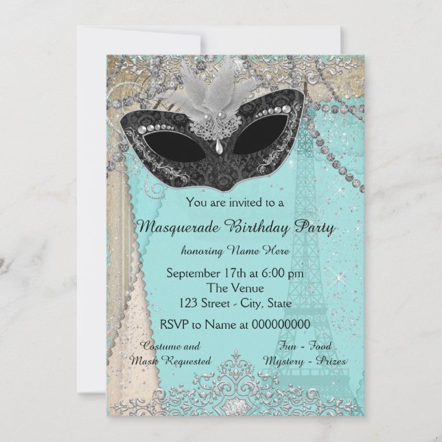 Vintage Paris Masquerade Party Invitation (Front)