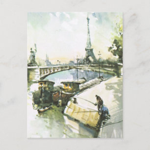 Vintage Paris, Paris Fishing in the Seine Postcard