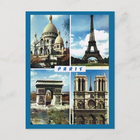 Vintage Paris, Paris Multiview Postcard