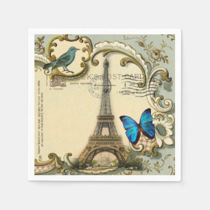 Vintage Paris Party French Botanical Eiffel Tower Napkins