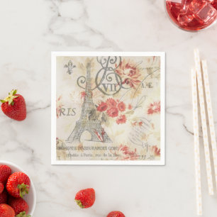 Vintage Paris Party French Botanical Eiffel Tower Napkins