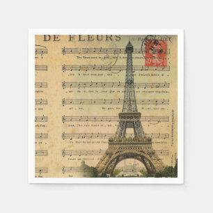 Vintage Paris Party French Botanical Eiffel Tower  Napkins