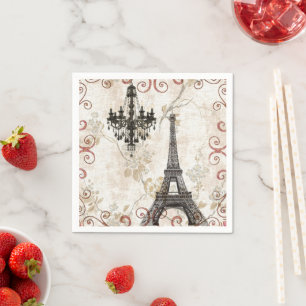 Vintage Paris Party French Botanical Eiffel Tower Napkins