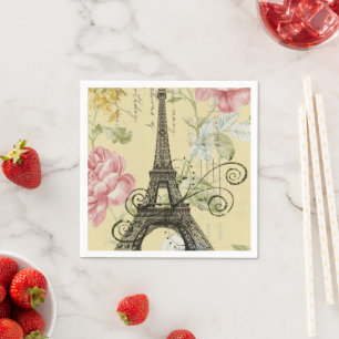 Vintage Paris Party French Botanical Eiffel Tower Napkins