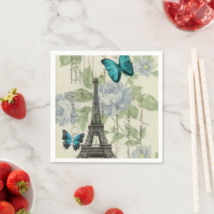Vintage Paris Party French Botanical Eiffel Tower Napkins