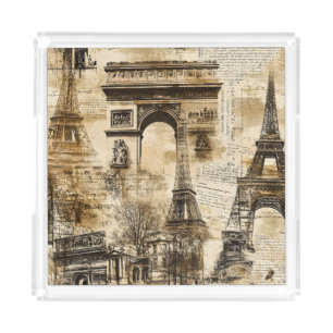 Vintage Paris Pattern – Eiffel Tower Home Decor Acrylic Tray