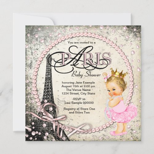 Vintage Paris Pearl Baby Shower Invitation