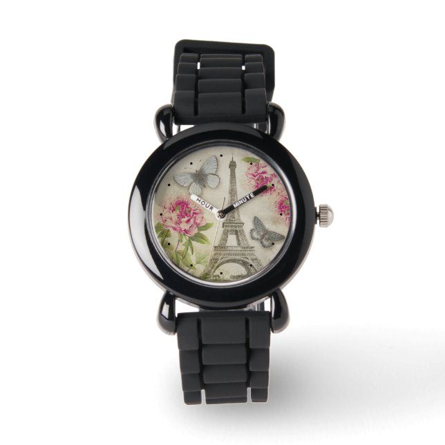Vintage Paris Peonies Butterflies watch (Front)
