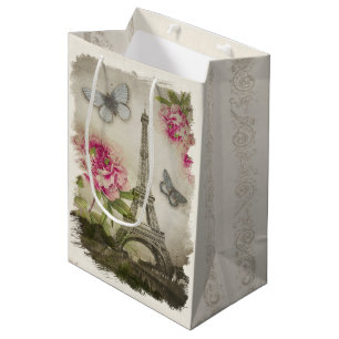 Vintage Paris Peonies French Collage Gift Bag