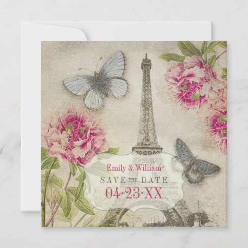 Vintage Paris Peonies Wedding Save the Date