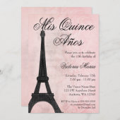 Vintage Paris Pink Black Sweet 15 Quinceanera Invitation (Front/Back)