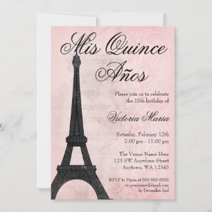 Vintage Paris Pink Black Sweet 15 Quinceanera Invitation