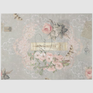 Vintage Paris Pink Flowers Eiffel Tower Decoupage Tissue Paper