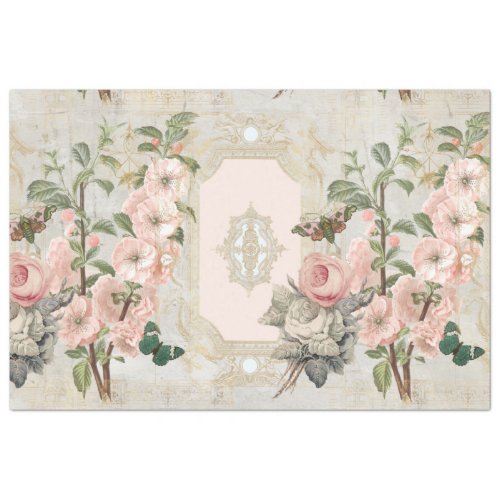 Vintage Paris Pink Gold Floral Ephemera Decoupage Tissue Paper