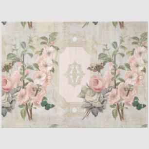 Vintage Paris Pink Gold Floral Ephemera Decoupage Tissue Paper