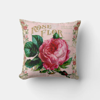 Vintage Paris Pink Rose Fashion, pretty floral art Throw Pillow
