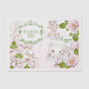 Vintage Paris Pink Rose Floral Decoupage Tissue Paper
