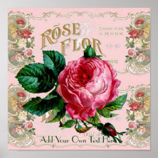Vintage Paris Pink Rose Poster You Can Personalize