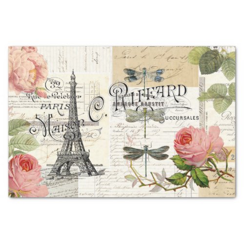 Vintage Paris Pink Roses Ephemera Tissue Paper