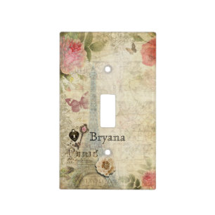 Vintage Paris Pink Roses Lock & Key Chic Light Switch Cover