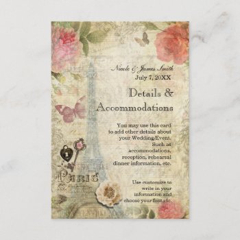 Vintage Paris Pink Roses Lock & Key Detail Card by printabledigidesigns at Zazzle