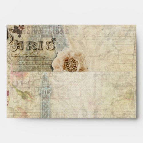 Vintage Paris Pink Roses Lock  Key Invitation Envelope