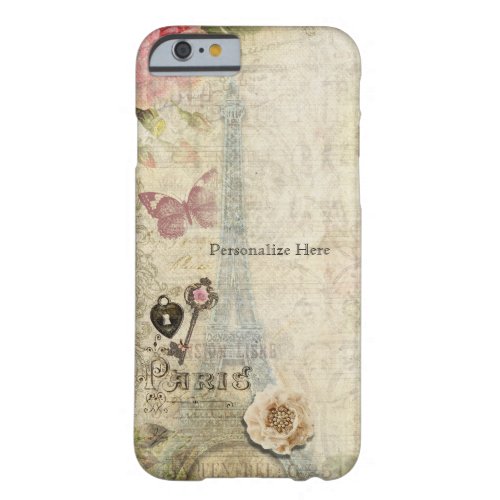 Vintage Paris Pink Roses Lock  Key Shabby Chic Barely There iPhone 6 Case