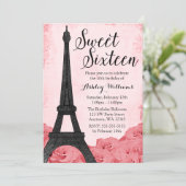 Vintage Paris Pink Roses Sweet 16 Birthday Invitation (Standing Front)