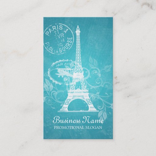 Customizable Vintage Paris Postcard Blue Business Card