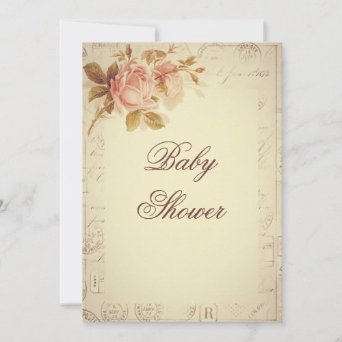 Vintage Paris Postmarks Chic Roses Baby Shower Invitation