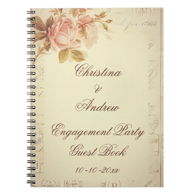 Vintage Paris Postmarks Chic Roses Guest Book (Front)