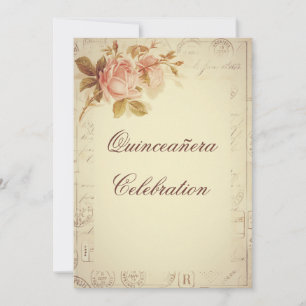 Vintage Paris Postmarks Chic Roses Quinceañera Invitation