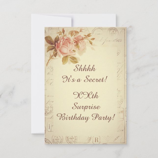 Vintage Paris Postmarks Chic Roses Surprise Party Invitation (Front)