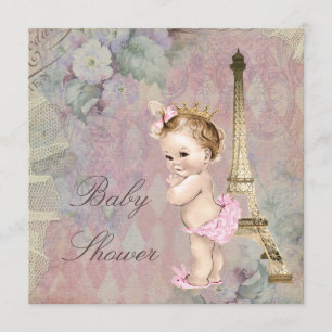 Vintage Paris Princess Floral Baby Shower Invitation