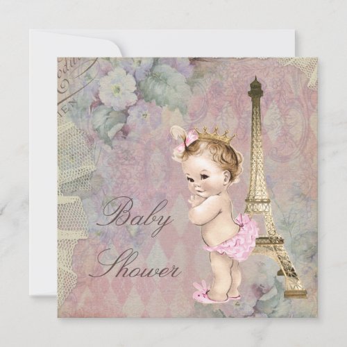 Vintage Paris Princess Floral Baby Shower Invitation