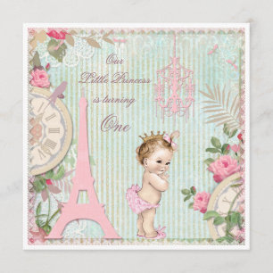 Vintage Paris Princess Shabby Chic 1st Birthday Invitation