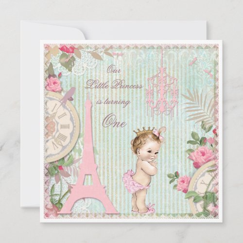 Vintage Paris Princess Shabby Chic 1st Birthday Invitation