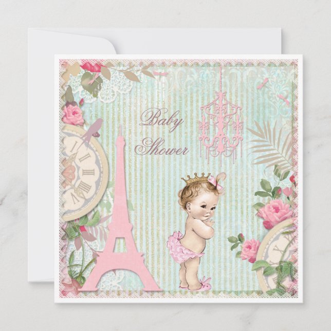 Vintage Paris Princess Shabby Chic Baby Shower Invitation (Front)