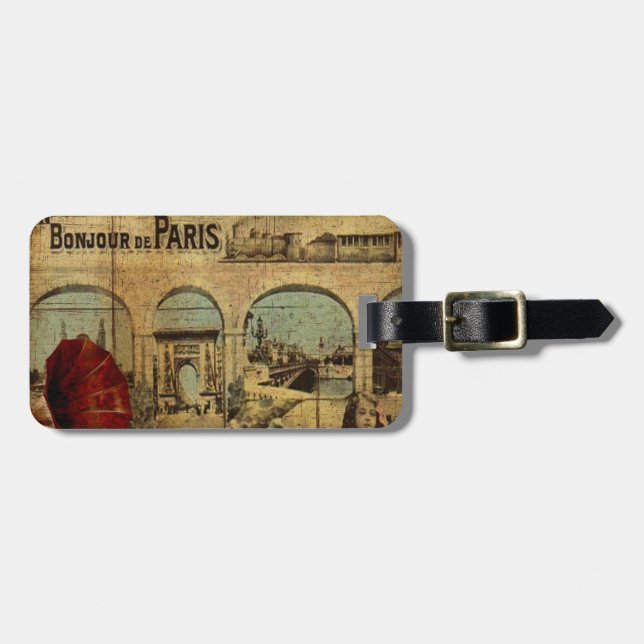 Vintage Paris Print Luggage Tag (Front Horizontal)