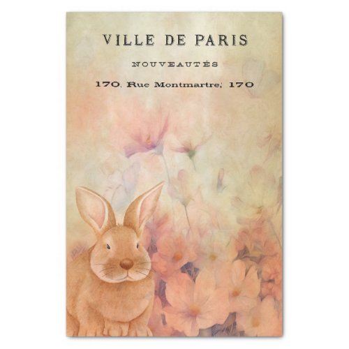 Vintage Paris Sign Flowers Butterflies Cute Bunny Tissue Paper