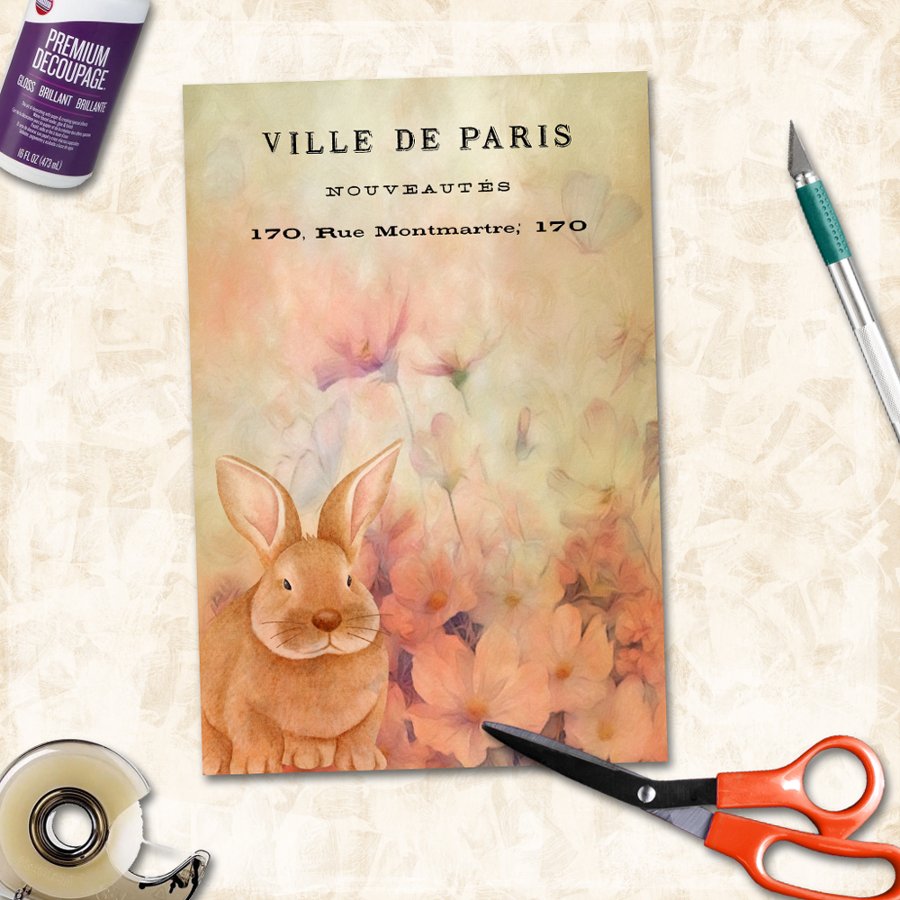 Vintage Paris Sign Flowers Butterflies Cute Bunny Tissue Paper