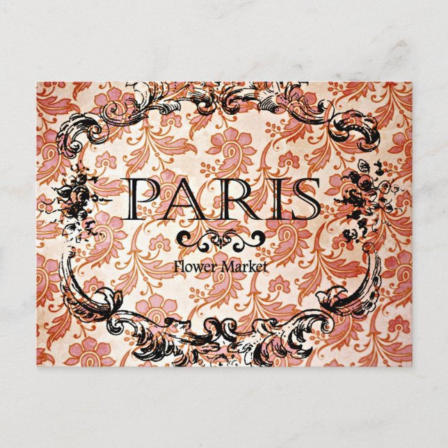 Vintage Paris Sign on Damask Postcard (Front)